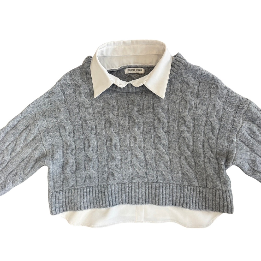 Gloria Jeans Girls Grey Cable Knit 2-in-1 Layered Sweater Shirt Size 12-14 164cm - Picture 2 of 10
